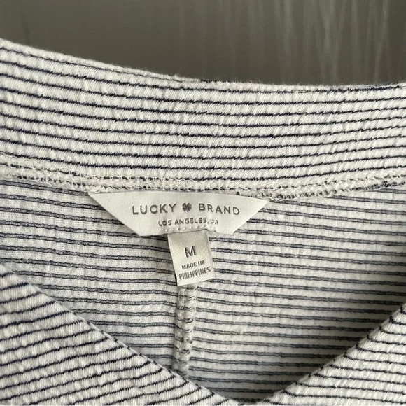 LUCKY BRAND Dress Women’s Medium Stripe Ruffle Bell Sleeve Knit Mini Shirt Dress - Picture 6 of 11